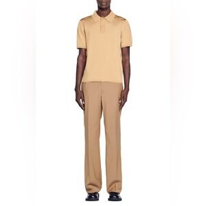 NWT Men’s Sandro Paris Pablo Knit S/S Polo Shirt Champagne Gold XXL $280